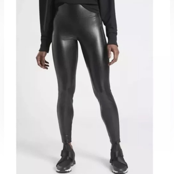Athleta All Over Gleam Black Vegan Leather Leggings Size S - Picture 1 of 4